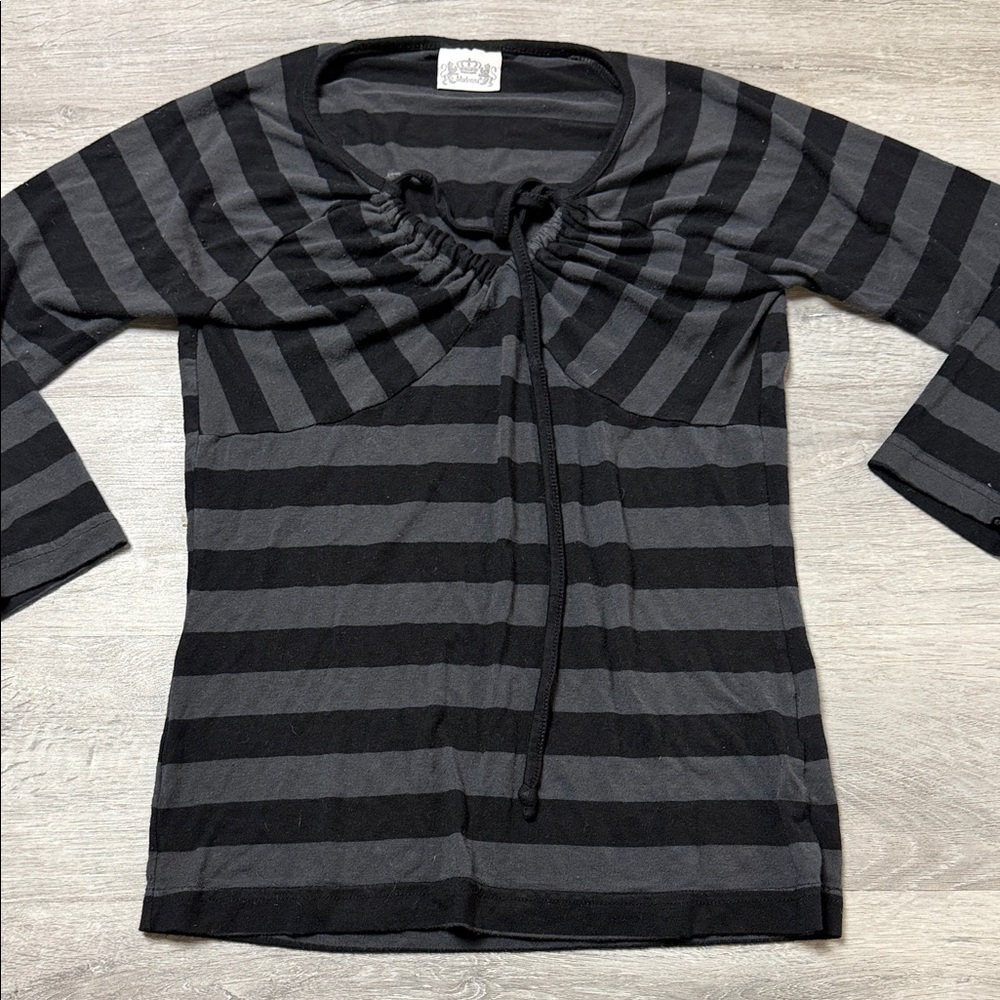 Madonna Black and Gray Striped Long Sleeve Top
